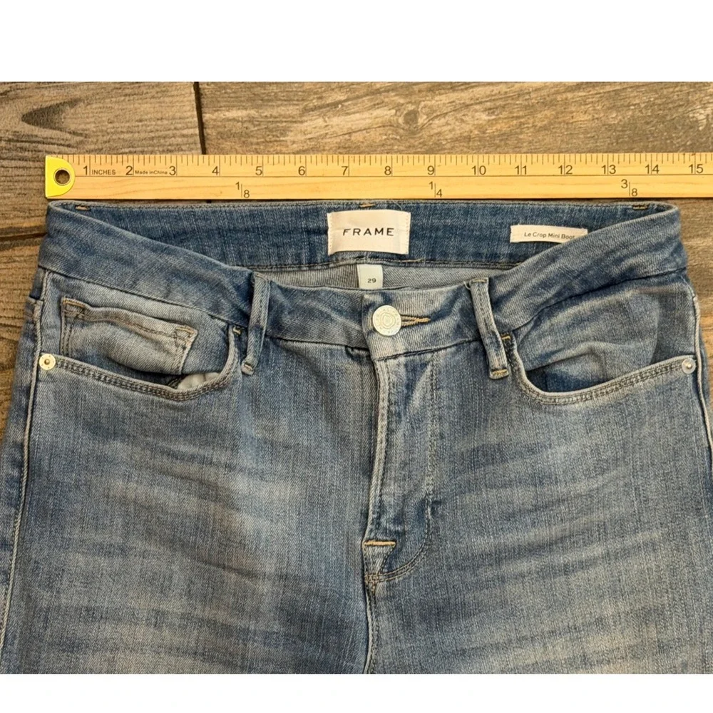 FRAME Le Crop Mini Boot Jeans Kincord Light Wash Raw Frayed Step Hem‎ Size 29 - Picture 7 of 11